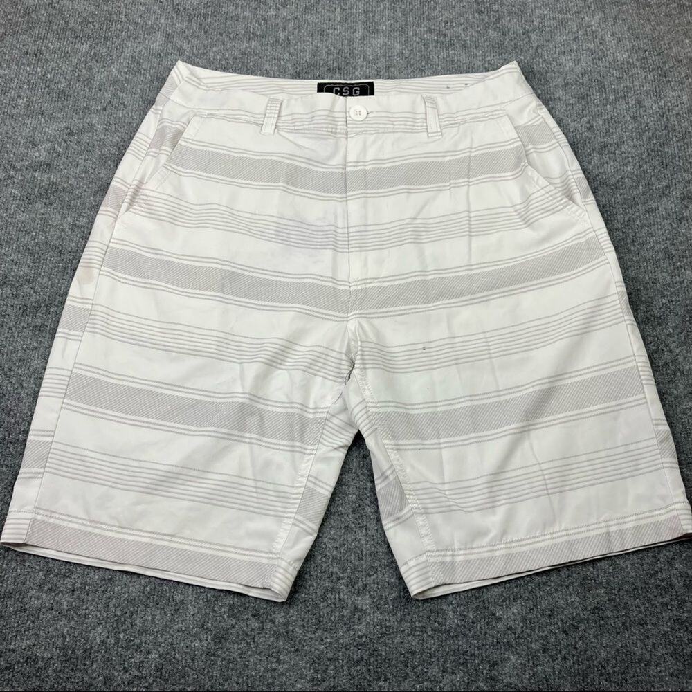 CSG Shorts Mens Size 36 White Grey Striped Casual Stretch Athletic Lifestyle